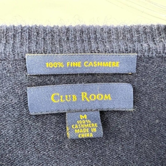 Club Room Men's V-Neck Cashmere Sweater Navy Heather Size M - Picture 2 of 7